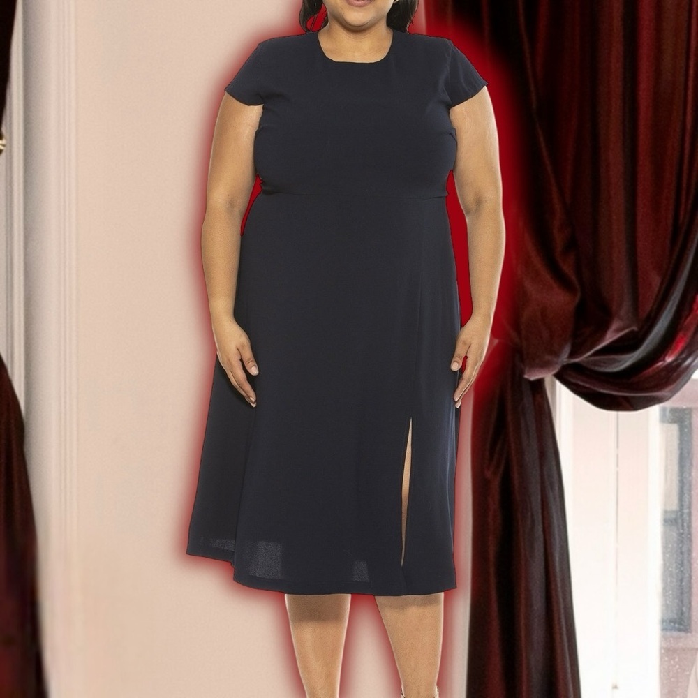 Nwt Alexia Admor ‘Lily’ Midi Dress In Navy Blue Plus Size 1x